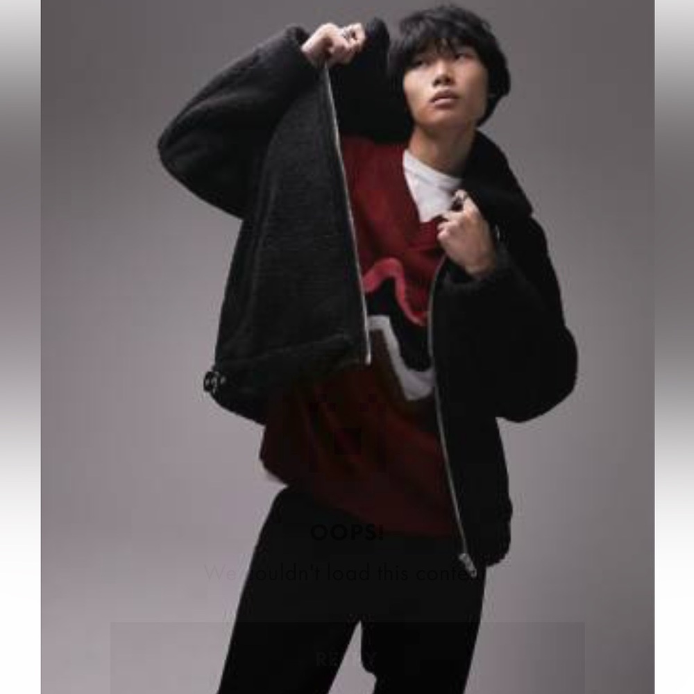 Topman faux shearling borg jacket in black